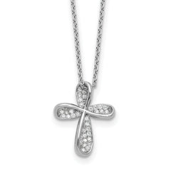 Cheryl M Sterling Silver Rhodium-plated Polished CZ Cross with 2 Inch Extension Necklace