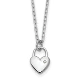 Cheryl M Sterling Silver Rhodium-plated Polished CZ Heart Lock Necklace