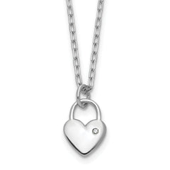 Cheryl M Sterling Silver Rhodium-plated Polished CZ Heart Lock Necklace