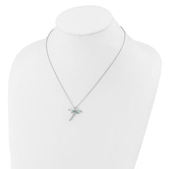 Cheryl M Sterling Silver Rhodium-plated Polished Lab Created Opal and CZ Dragonfly with 2 Inch Extension Necklace