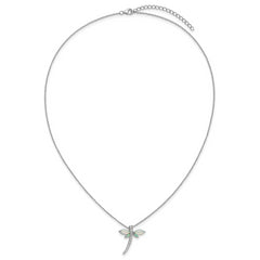 Cheryl M Sterling Silver Rhodium-plated Polished Lab Created Opal and CZ Dragonfly with 2 Inch Extension Necklace