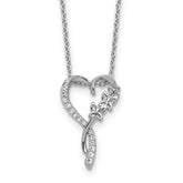 Cheryl M Sterling Silver Rhodium-plated Polished CZ Butterflies Heart with 2 Inch Extension Necklace