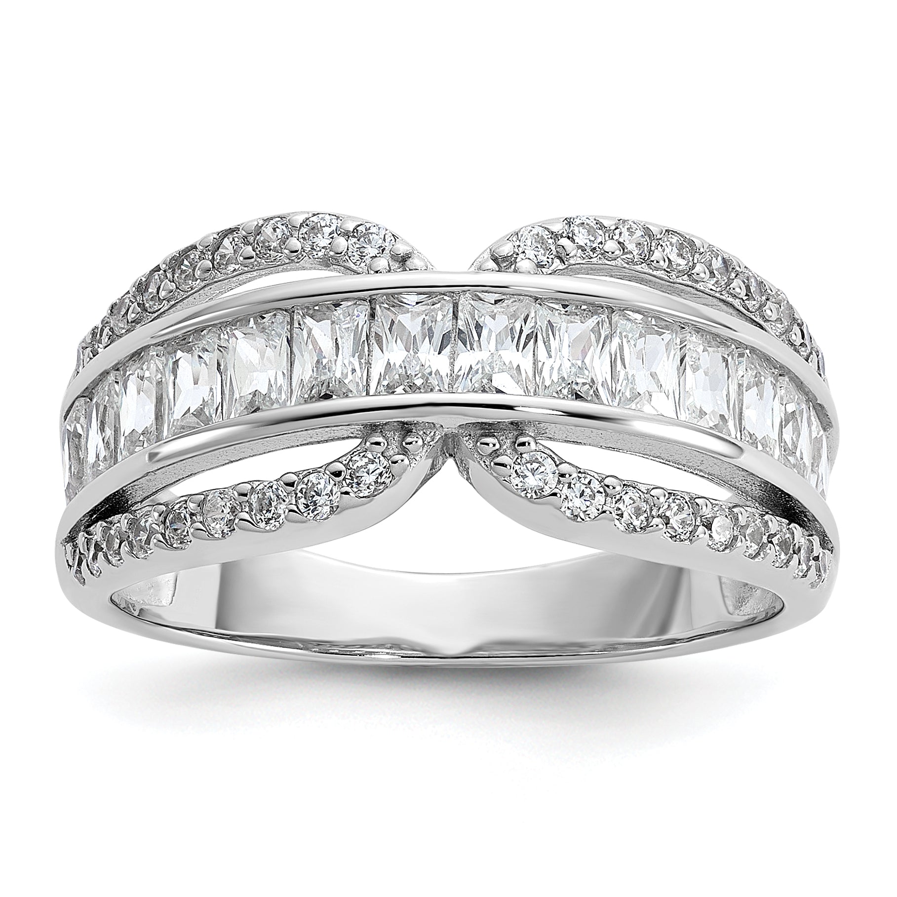 Cheryl M Sterling Silver Rhodium-plated Polished Fancy CZ Ring