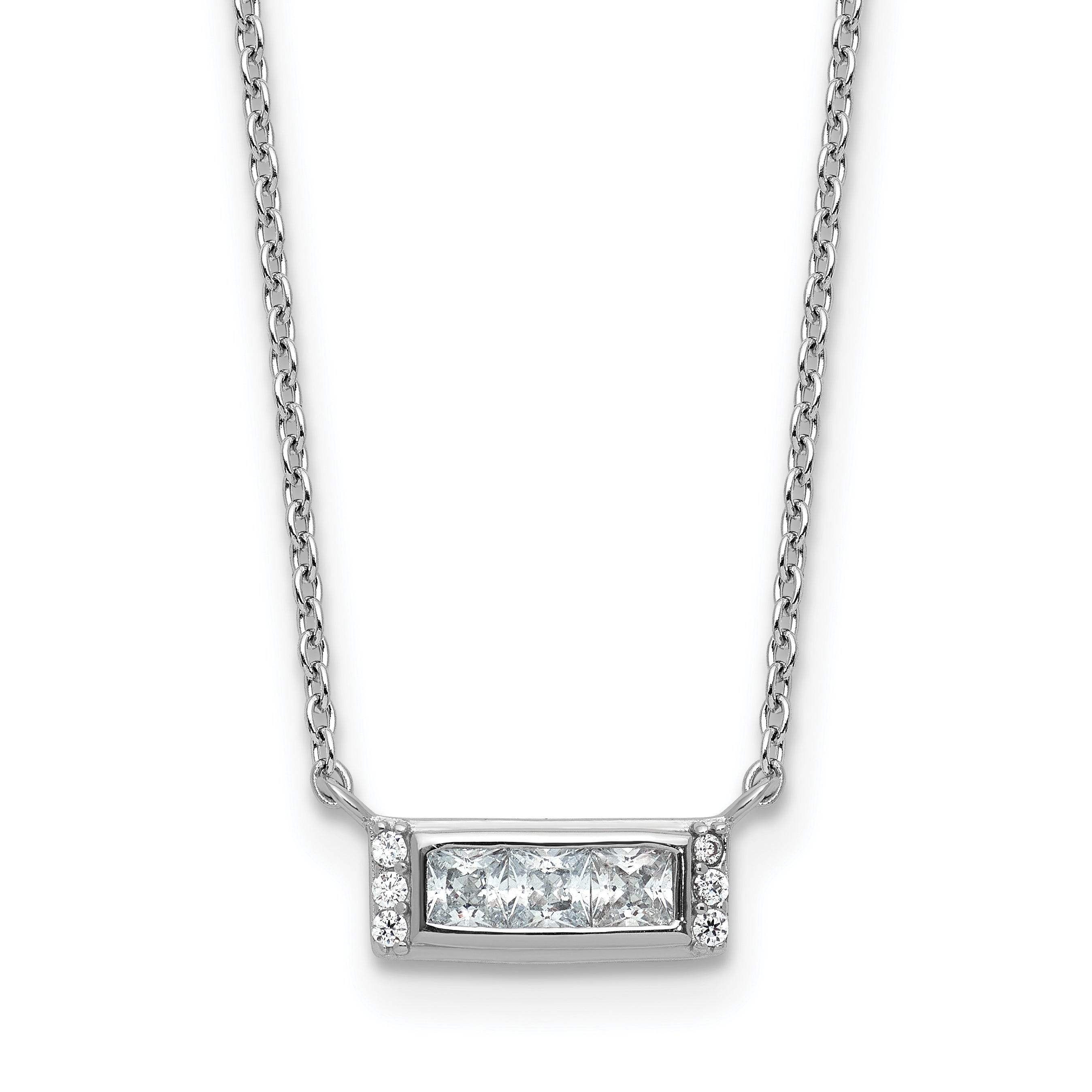 Cheryl M Sterling Silver Rhodium-plated Polished Fancy CZ Bar Necklace