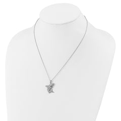 Cheryl M Sterling Silver Rhodium-plated Polished Lab Created Black Spinel and CZ Shark with 2 Inch Extension Necklace