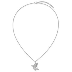 Cheryl M Sterling Silver Rhodium-plated Polished Lab Created Black Spinel and CZ Shark with 2 Inch Extension Necklace