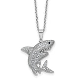 Cheryl M Sterling Silver Rhodium-plated Polished Lab Created Black Spinel and CZ Shark with 2 Inch Extension Necklace