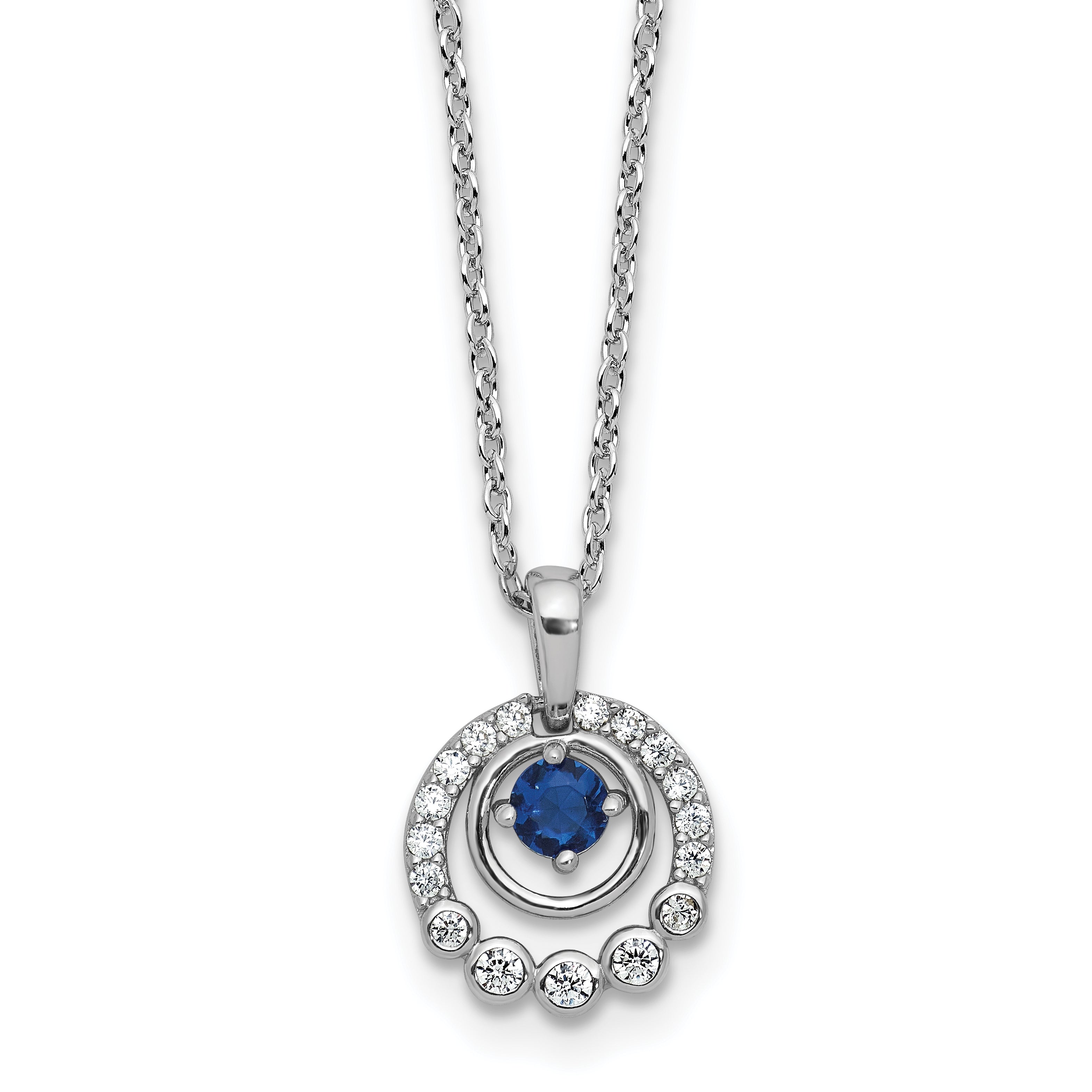 Cheryl M Sterling Silver Rhodium-plated Polished Blue Glass and CZ Circles with 2 Inch Extension Necklace
