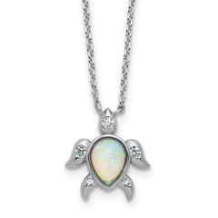 Cheryl M Sterling Silver Rhodium-plated Polished Lab Created Opal and CZ Turtle Necklace