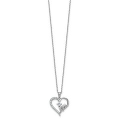 Cheryl M Sterling Silver Rhodium-plated Polished CZ Mom Heart with 2 Inch Extension Necklace