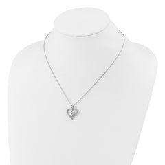 Cheryl M Sterling Silver Rhodium-plated Polished CZ Mom Heart with 2 Inch Extension Necklace
