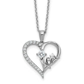 Cheryl M Sterling Silver Rhodium-plated Polished CZ Mom Heart with 2 Inch Extension Necklace