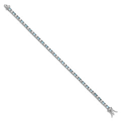 Cheryl M Sterling Silver Rhodium-plated Polished Aqua Glass and CZ Tennis Bracelet