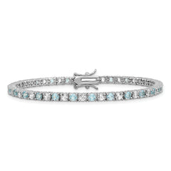 Cheryl M Sterling Silver Rhodium-plated Polished Aqua Glass and CZ Tennis Bracelet