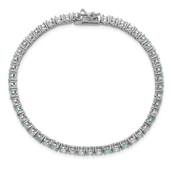 Cheryl M Sterling Silver Rhodium-plated Polished Aqua Glass and CZ Tennis Bracelet