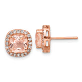 Cheryl M Sterling Silver Rose Gold-plated Polished CZ and Pink Glass Halo Post Earrings