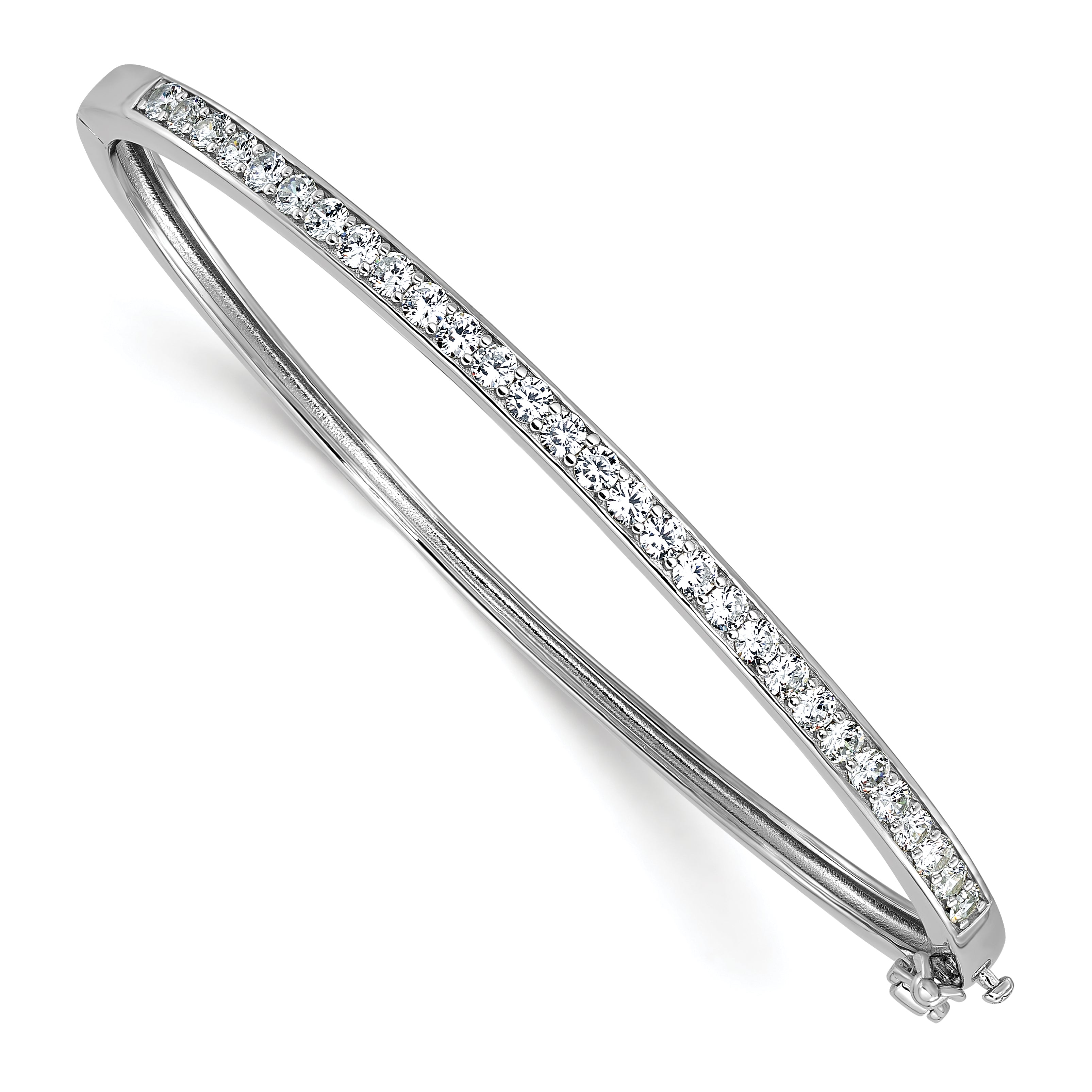 Cheryl M Sterling Silver Rhodium-plated Polished CZ Hinged Bangle