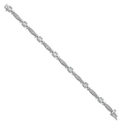 Cheryl M Sterling Silver Rhodium-plated Polished CZ Mom with Safety Clasp Bracelet