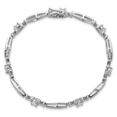 Cheryl M Sterling Silver Rhodium-plated Polished CZ Mom with Safety Clasp Bracelet