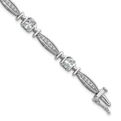Cheryl M Sterling Silver Rhodium-plated Polished CZ Mom with Safety Clasp Bracelet
