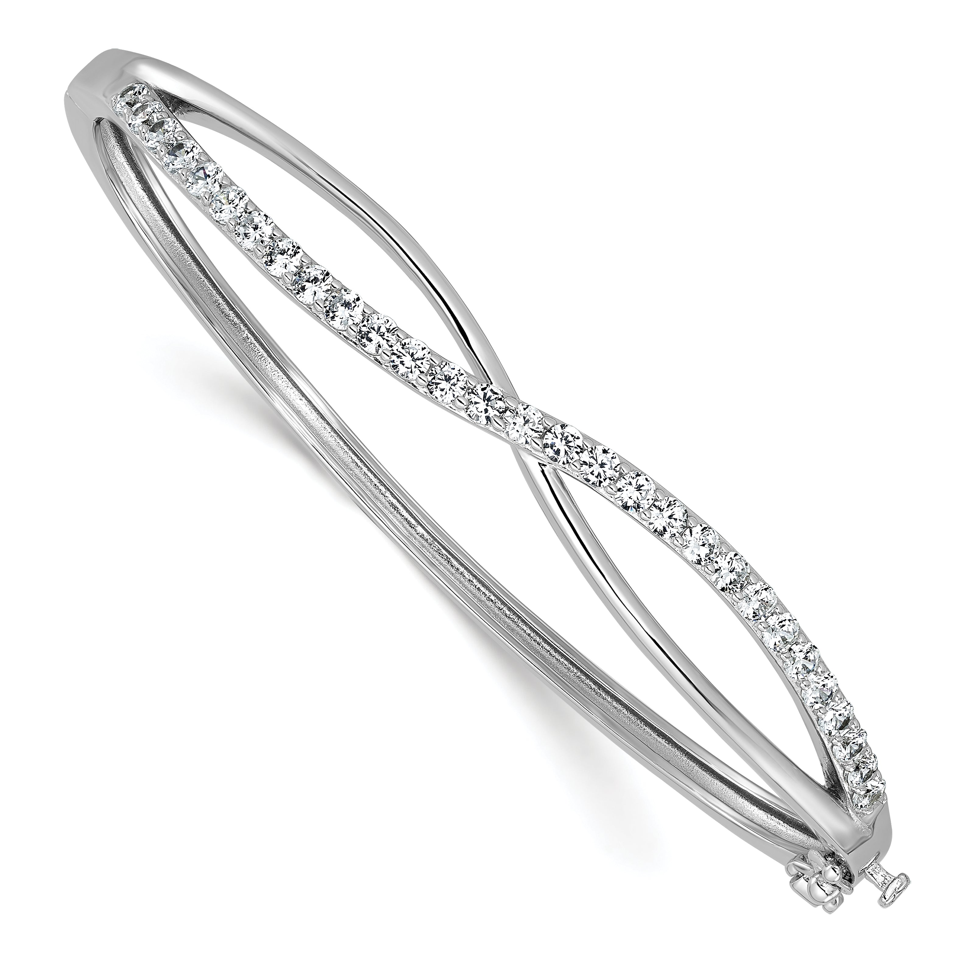 Cheryl M Sterling Silver Rhodium-plated Polished CZ Infinity Hinged Bangle