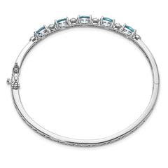 Cheryl M Sterling Silver Rhodium-plated Polished Fancy Aqua Glass and CZ Hinged Bangle