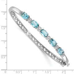 Cheryl M Sterling Silver Rhodium-plated Polished Fancy Aqua Glass and CZ Hinged Bangle