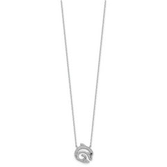 Cheryl M Sterling Silver Rhodium-plated Polished Black and White CZ Dolphin Necklace