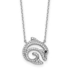 Cheryl M Sterling Silver Rhodium-plated Polished Black and White CZ Dolphin Necklace