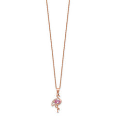 Cheryl M Sterling Silver Rose-tone Polished Lab Created Ruby Black Spinel and CZ Flamingo Necklace
