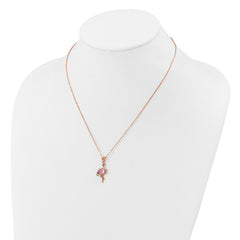 Cheryl M Sterling Silver Rose-tone Polished Lab Created Ruby Black Spinel and CZ Flamingo Necklace