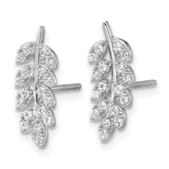 Cheryl M Sterling Silver Rhodium-plated Polished CZ Leaf Post Earrings