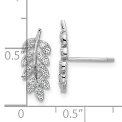 Cheryl M Sterling Silver Rhodium-plated Polished CZ Leaf Post Earrings