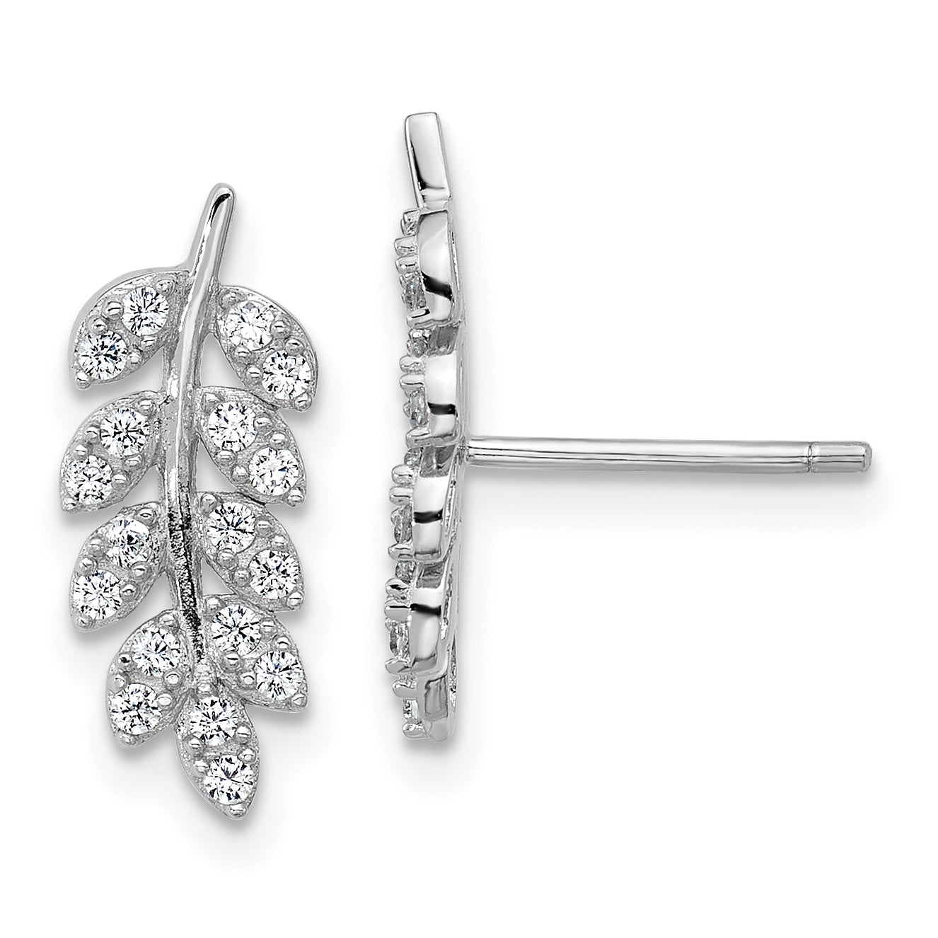 Cheryl M Sterling Silver Rhodium-plated Polished CZ Leaf Post Earrings