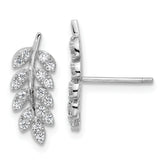Cheryl M Sterling Silver Rhodium-plated Polished CZ Leaf Post Earrings