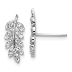 Cheryl M Sterling Silver Rhodium-plated Polished CZ Leaf Post Earrings