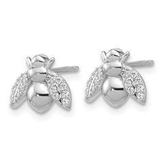 Cheryl M Sterling Silver Rhodium-plated Polished CZ Bee Post Earrings