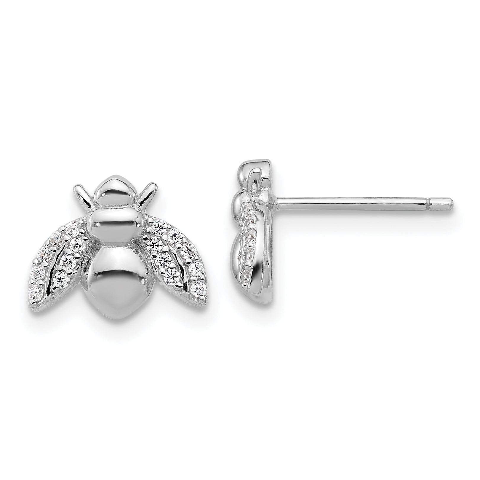 Cheryl M Sterling Silver Rhodium-plated Polished CZ Bee Post Earrings