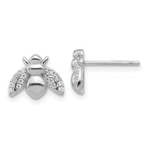 Cheryl M Sterling Silver Rhodium-plated Polished CZ Bee Post Earrings