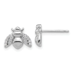 Cheryl M Sterling Silver Rhodium-plated Polished CZ Bee Post Earrings