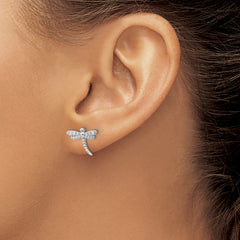 Cheryl M Sterling Silver Rhodium-plated Polished and Beaded CZ Dragonfly Post Earrings