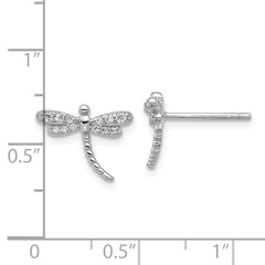 Cheryl M Sterling Silver Rhodium-plated Polished and Beaded CZ Dragonfly Post Earrings