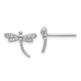Cheryl M Sterling Silver Rhodium-plated Polished and Beaded CZ Dragonfly Post Earrings