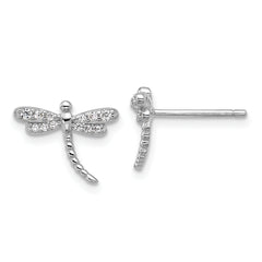 Cheryl M Sterling Silver Rhodium-plated Polished and Beaded CZ Dragonfly Post Earrings