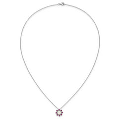 Cheryl M Sterling Silver Rhodium-plated Polished Created Opal and Pink Crystal Flower Necklace