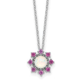 Cheryl M Sterling Silver Rhodium-plated Polished Created Opal and Pink Crystal Flower Necklace