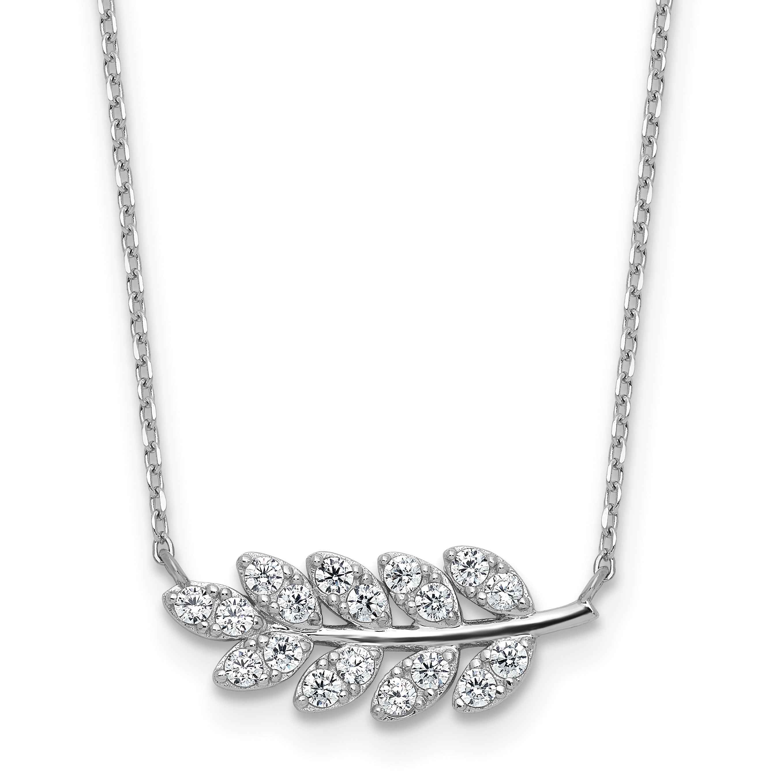 Cheryl M Sterling Silver Rhodium-plated Polished CZ Leaf Necklace