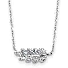 Cheryl M Sterling Silver Rhodium-plated Polished CZ Leaf Necklace