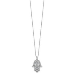 Cheryl M Sterling Silver Rhodium-plated Polished CZ Hamsa Necklace