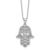 Cheryl M Sterling Silver Rhodium-plated Polished CZ Hamsa Necklace